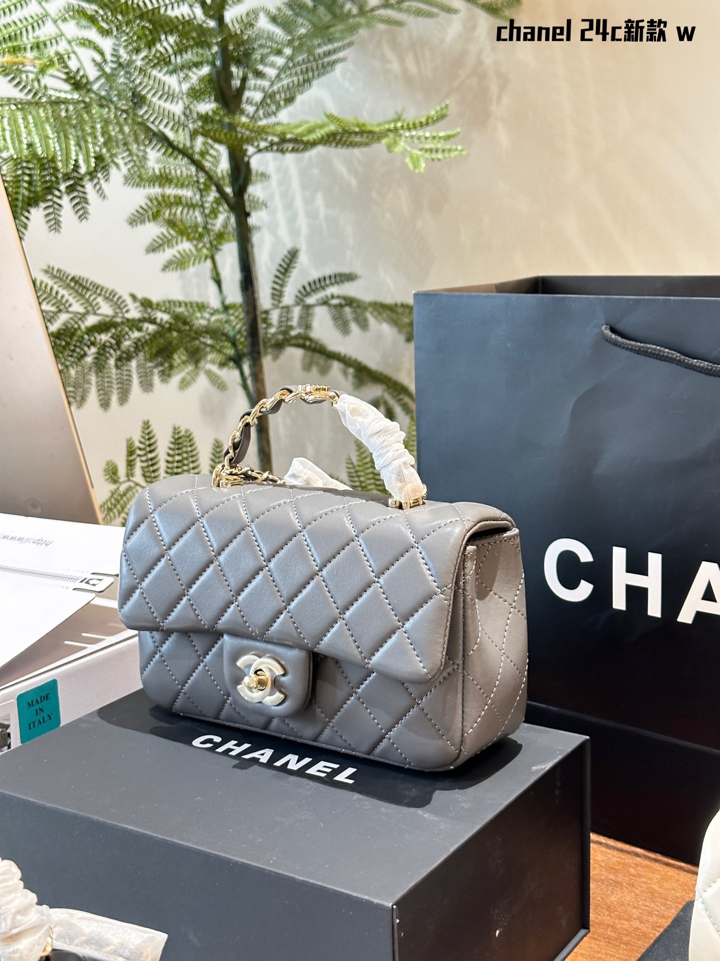 Chanel Cowskin leather handle mini cf bag